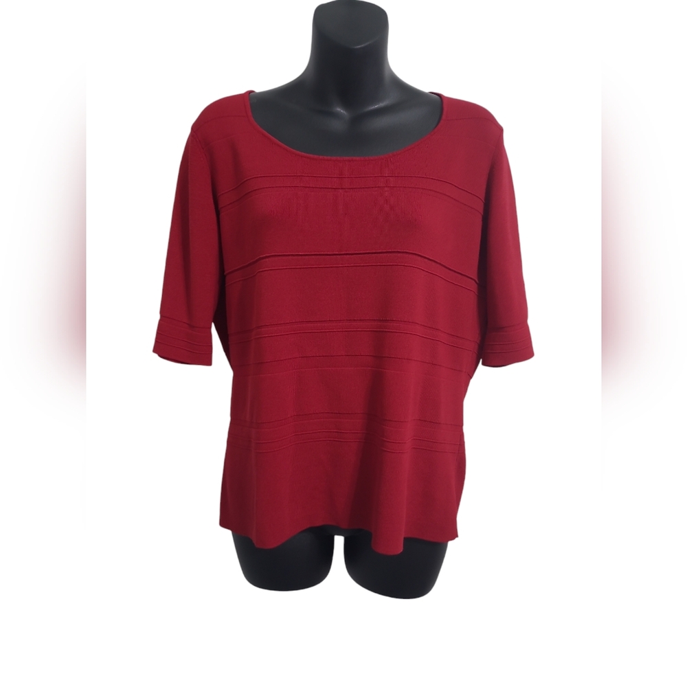 Laura Rich Red Ribbed Lightweight Knit Short-sleeved Top Size XL